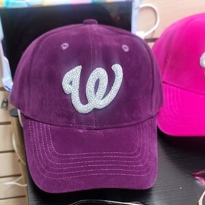 Purple Velvet Women's Cap with Rhinestone Logo